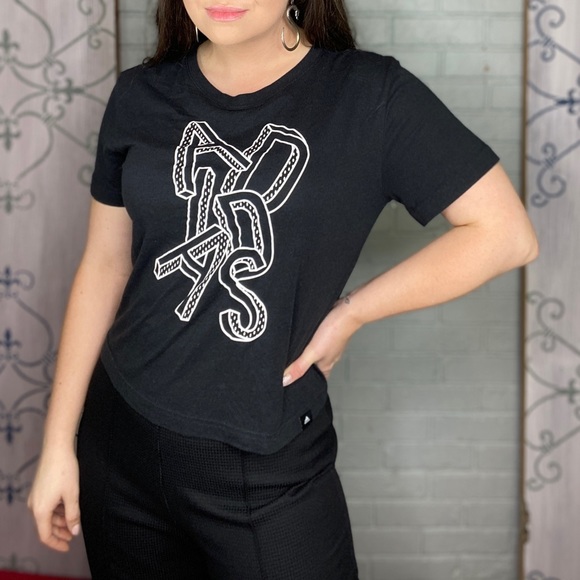 Adidas Spell Out Short Sleeve Block Letter Graphic Tee Black & White Size Medium - Picture 1 of 12